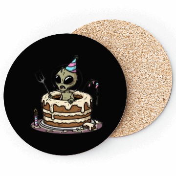 Discover Alien Emerging from Birthday Cake Coasters