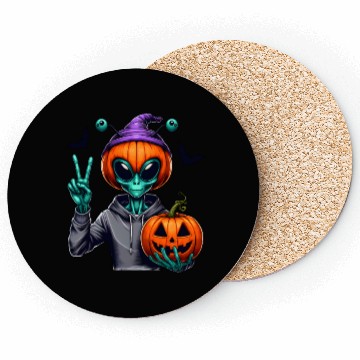 Discover Peaceful alien with Halloween pumpkin Coasters