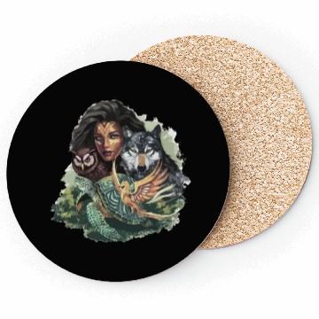 Discover Wildlife Tribal Wolf Owl Turtle Woman for a Coasters