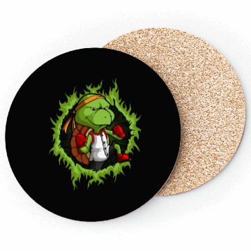 Discover Kung Fu Turtle With Halftone Fire Background Coasters