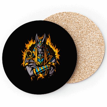 Discover Anubis God With Halftone Gold Fire Coasters