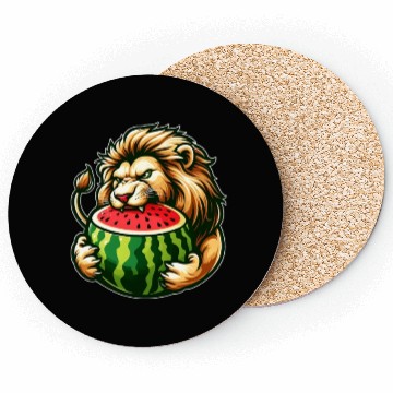 Discover Lion Enjoying a Juicy Watermelon Coasters