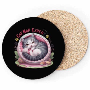 Discover Cat Nap Expert - Funny Cat Outfit! Coasters