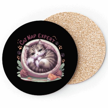 Discover Cat Nap Expert - Funny Cat Outfit! Coasters