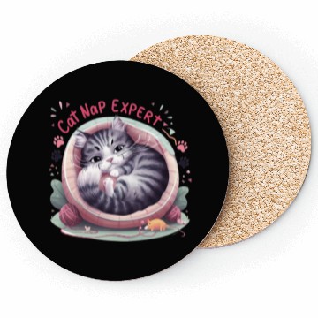 Discover Cat Nap Expert - Funny Cat Outfit! Coasters