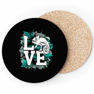 Discover Chameleon Lizard Love Green Teal Text Design Coasters
