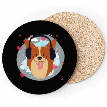 Discover Joy Dog Love Music Using Headphone Cheer Happy Coasters