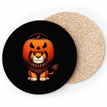 Discover Lion with Halloween Pumpkin Helmet Coasters