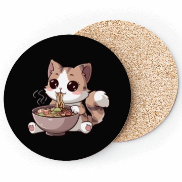 Discover Kawaii Cat Eating Ramen Coasters