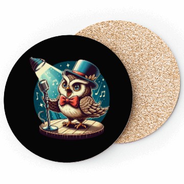 Discover Cute Owl With A Hat Singing Karaoke Coasters