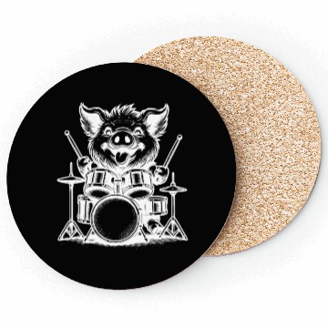 Discover Pig Drummer Farm Beat White Design Coasters