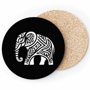 Discover Elephant Tribal Art Tattoo With Big Ears Coasters