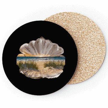 Discover Seashell Beach Scene Serene Ocean Landscape Coasters
