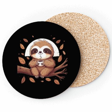 Discover Sloth Drinking Coffee Coasters