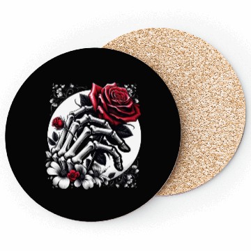 Discover Gothic Red Rose in Skeleton's Embrace Coasters