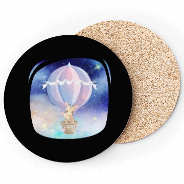 Discover Giraffe And Child Flying Sky Using Hot Balloon Coasters