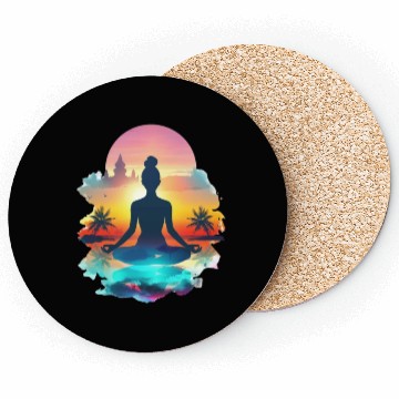 Discover Sunset Yoga Silhouette Tropical Escape Coasters