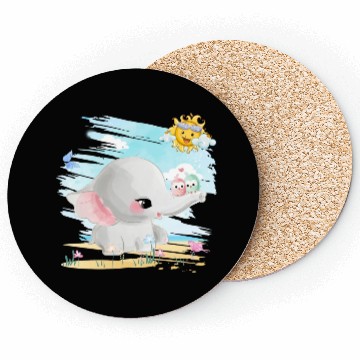 Discover Elephant Walking At Beach With 2 Birds Friends Coasters