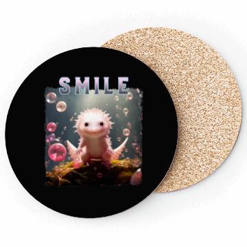 Discover Whimsical Axolotl with Bubbles Coasters
