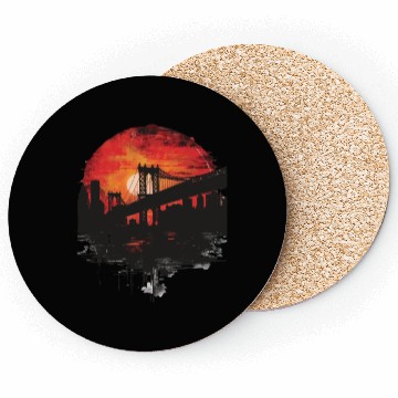 Discover Sunset Bridge Silhouette Reflection Coasters