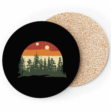 Discover Sunset Silhouette Pine Forest Retreat Coasters