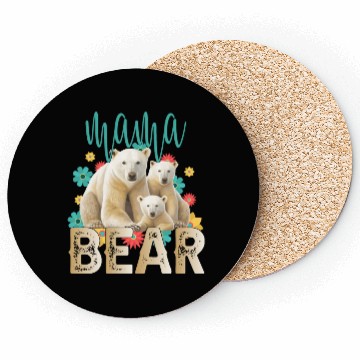 Discover Mama Bear Gift Rose Flowers Mama Bear with 2 Cubs Coasters