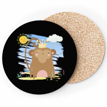 Discover Kawaii Monkey King Using Crown Adorable Cartoon Coasters