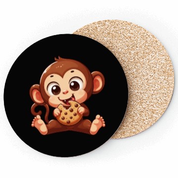 Discover Cute Chimpanzee with Cookie Cartoon Coasters