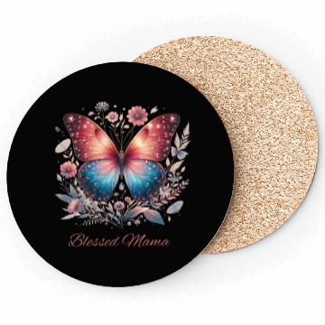 Discover Floral Butterfly Blessed Mama Coasters