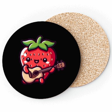 Discover cute strawberry with guitar Coasters