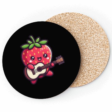 Discover cute strawberry with guitar Coasters
