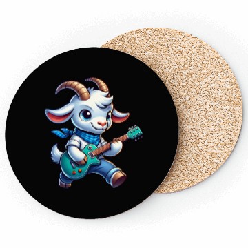 Discover Cute Goat Guitarist E-Guitar Design Coasters
