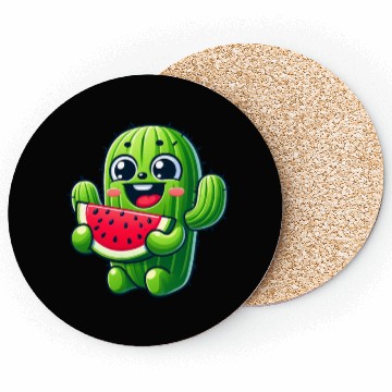 Discover Cute Cactus Comic With Watermelon Fruity Coasters