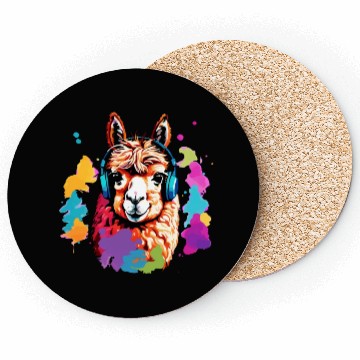 Discover Alpaca in headphones Coasters