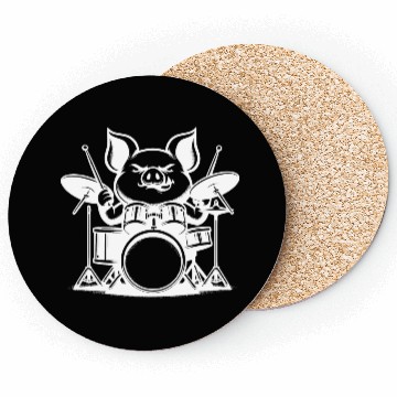 Discover Pig Drummer Farm Beat White Design Coasters