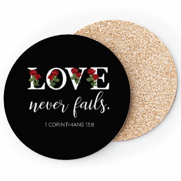 Discover Love Never Fails Floral Typography Coasters