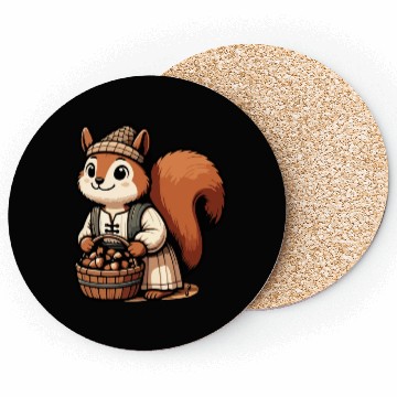 Discover Autumn Forager: Squirrel with Acorns Coasters