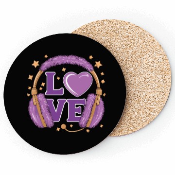 Discover Purple Love Music Headphones with Stars and Heart Coasters