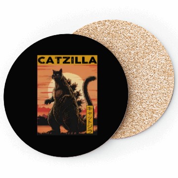 Discover Catzilla Vintage Funny Cute Cat Art Japanese Sunse Coasters