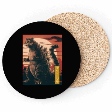 Discover Funny Cute Cat Art Japanese Sunset Retro Catzilla Coasters