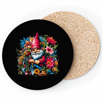 Discover Colorful garden gnome surrounded by flowers Coasters