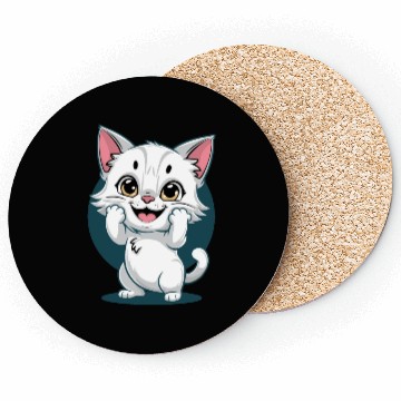 Discover Cute White Happy Surprise Cat Coasters