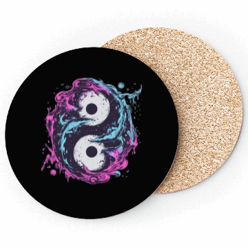 Discover Retro Yin Yang Blue and Pink Splash Coasters