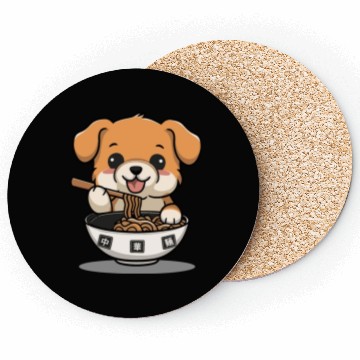Discover Cute Dog Eating Ramen Noodles Coasters