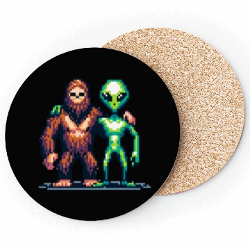 Discover Bigfoot and Alien Friends Pixel Art Coasters