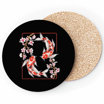 Discover Japanese Koi Carp Fish Cherry Blossom Coasters