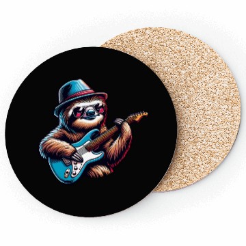 Discover Cool Sloth E-Guitar Player Design Coasters