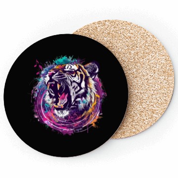 Discover A fierce tiger roaring with musical notes emanatin Coasters