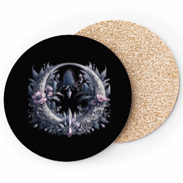 Discover Crescent moon in silver, with crystals and flowers Coasters