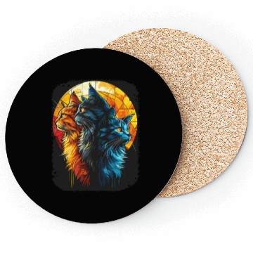 Discover Charming Cat Duo with Moon for a Cat Lover Coasters